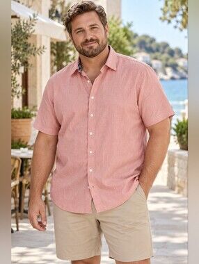 PJ Paul Jones Men’s XL Coral Pink Short Sleeve Button-Down Shirt